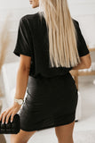 Drawstring Ruched Round Neck Short Sleeve Dress