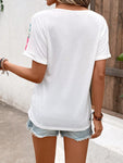 Floral Print Notched Neck Short Sleeve Tee