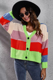 Color Block Button-Down Dropped Shoulder Cardigan