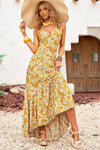 Paisley Print Ruffle Hem Sleeveless Maxi Dress