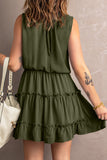 Tie Neck Frill Trim Sleeveless Mini Dress