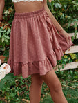 Ruffle Hem Elastic Waist Mini Skirt