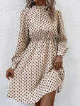 Printed Ruched Mock Neck Long Sleeve Dress