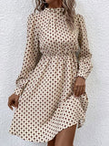 Printed Ruched Mock Neck Long Sleeve Dress
