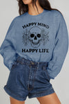 Simply Love Full Size HAPPY MIND HAPPY LIFE SKULL Graphic Sweatshirt