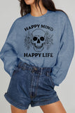 Simply Love Full Size HAPPY MIND HAPPY LIFE SKULL Graphic Sweatshirt