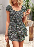 Printed Frill Trim Square Neck Romper