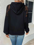 Lace Detail Drawstring Long Sleeve Hoodie