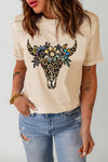 Chic Leopard Cow DTG Print Cuffed Short Sleeve Crewneck T-Shirt