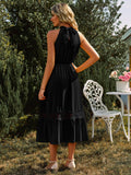 Grecian Neck Spliced Lace Midi Dress
