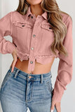 Raw Hem Button Up Cropped Denim Top