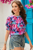 Floral Round Neck Puff Sleeve Top