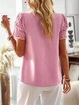 Round Neck Spliced Lace Puff Sleeve Blouse