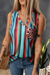 Rainbow Stripe Leopard Patch Pocket Tank Top