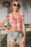 Tie-Dye Buttoned Flutter Sleeve Blouse