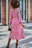 Smocked Round Neck Lantern Sleeve Midi Dress
