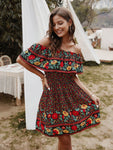Bohemian Print Off-Shoulder Strapless Knee Length Dress