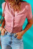Spliced Lace Button Front Cropped Top