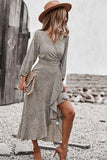 Floral Surplice Neck Long Sleeve Dress
