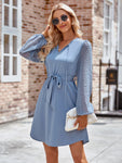 Tied Swiss Dot Long Sleeve Mini Dress
