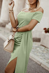 Classy Off-Shoulder Short Sleeve Split Midi Dress