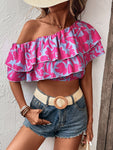 Layered One Shoulder Cropped Blouse