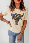 Chic Leopard Cow DTG Print Cuffed Short Sleeve Crewneck T-Shirt