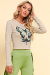 Butterfly Graphic Long Sleeve Cropped Top