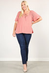 Plus Size Necktie, Pleated Detail, and Flutter Sleeve Top
