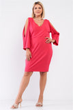 Plus Coral Pink Plunging V-neck Long Slit Sleeve Detail Mini Dress