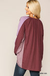 Textured Color Mixed Tassel Tie Peasant Top W/ Reverse Stitch Detail