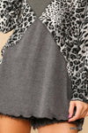 Solid And Animal Print Mixed Knit Turtleneck Top