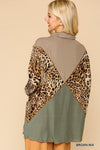Solid And Animal Print Mixed Knit Turtleneck Top