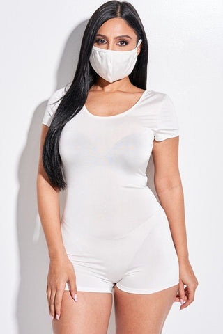 Short Sleeve Scoop Neck Romper And Face Mask 2 Piece Set
