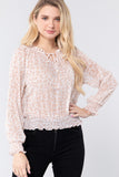 Long Sleeve Print Woven Top W/tie