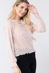 Long Sleeve Print Woven Top W/tie