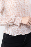 Long Sleeve Print Woven Top W/tie