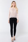 Long Sleeve Print Woven Top W/tie