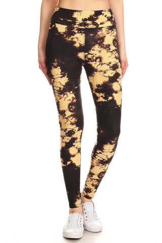 Yoga Style Banded Lined Tie Dye Print, Leggings W/ Banded High Waist.