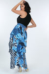 Animal Chain Print Denim Tacked Maxi Skirt