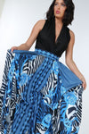 Animal Chain Print Denim Tacked Maxi Skirt