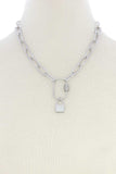 Lock Charm Oval Link Metal Necklace