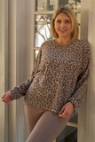 Plus Cheetah Round Neck Long Sleeve Relaxed Fit Top