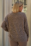 Plus Cheetah Round Neck Long Sleeve Relaxed Fit Top