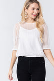 Elbow Sleeve Dot Mesh Top W/inner Cami