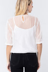 Elbow Sleeve Dot Mesh Top W/inner Cami