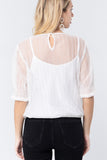 Elbow Sleeve Dot Mesh Top W/inner Cami
