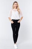Elbow Sleeve Dot Mesh Top W/inner Cami