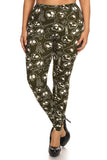 Skulls And Bones Graphic Legging W/ Elastic Waist Detail. High Waist Fit.