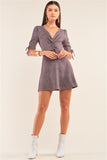 Charcoal Grey Suede Deep Plunge V-neck Tight Fit Mini Dress
